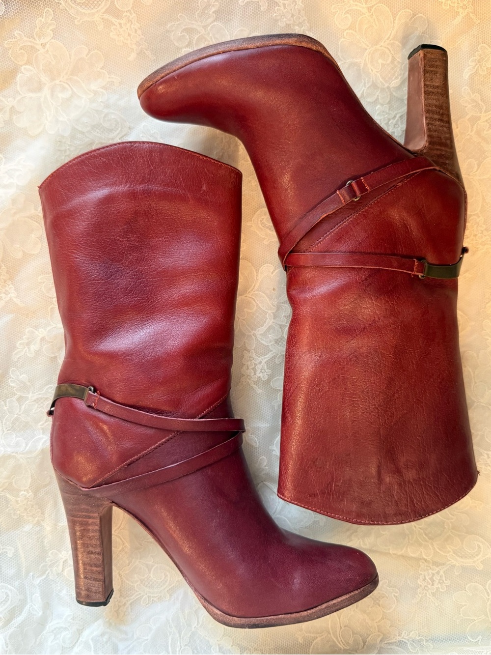 6.5 High-Heel Burgundy Red Leather Ankle Boots Made in Argentina 1990 Festival